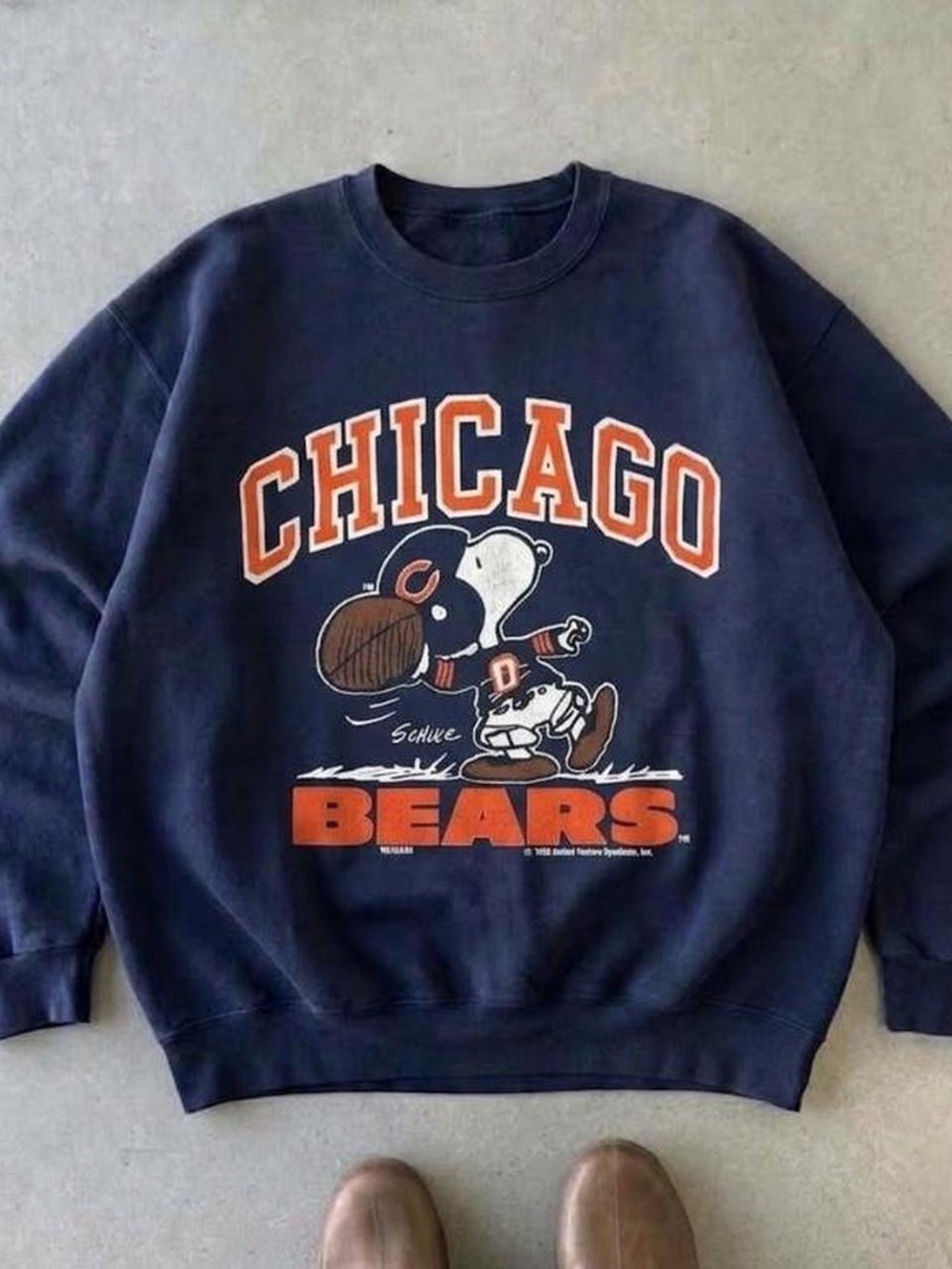 Gildan Navy Crewneck Sweatshirt with Orange Chicago Bears Graphic